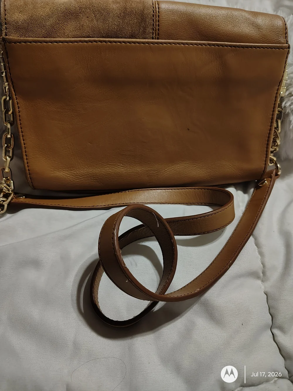 Tory Burch Two-Tone Tan Leather Suede Logo Crossbody